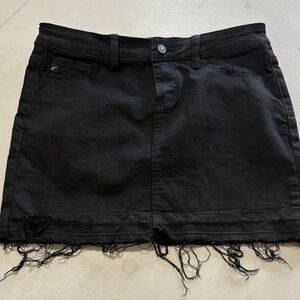 Kansan Black Denim Frayed Hem Skirt